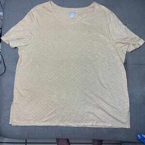 Chico’s Foiled Button-Back Slub Tee tan/gold Size 4 (4X)